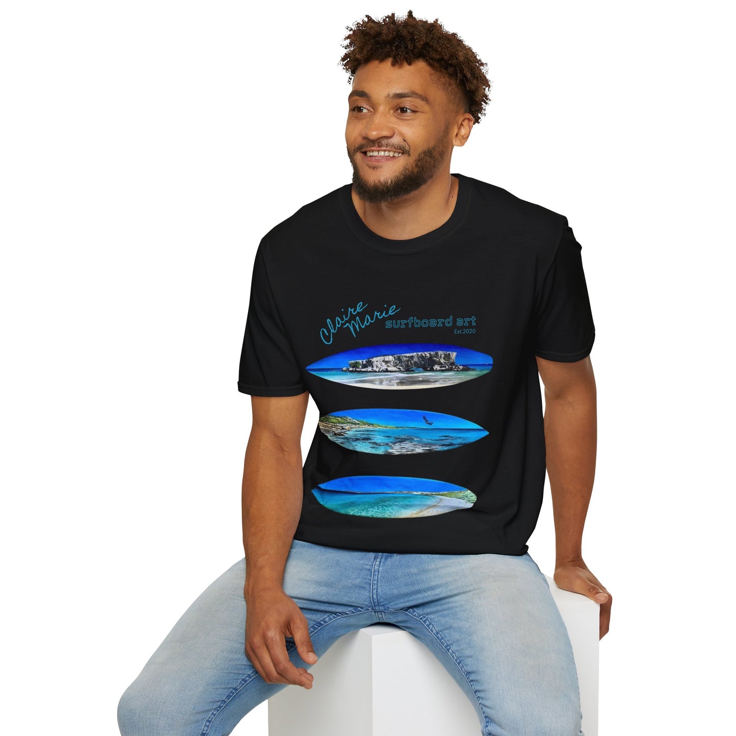 Claire Marie Surfboard Art — Coastal Vibes Beach T-Shirt