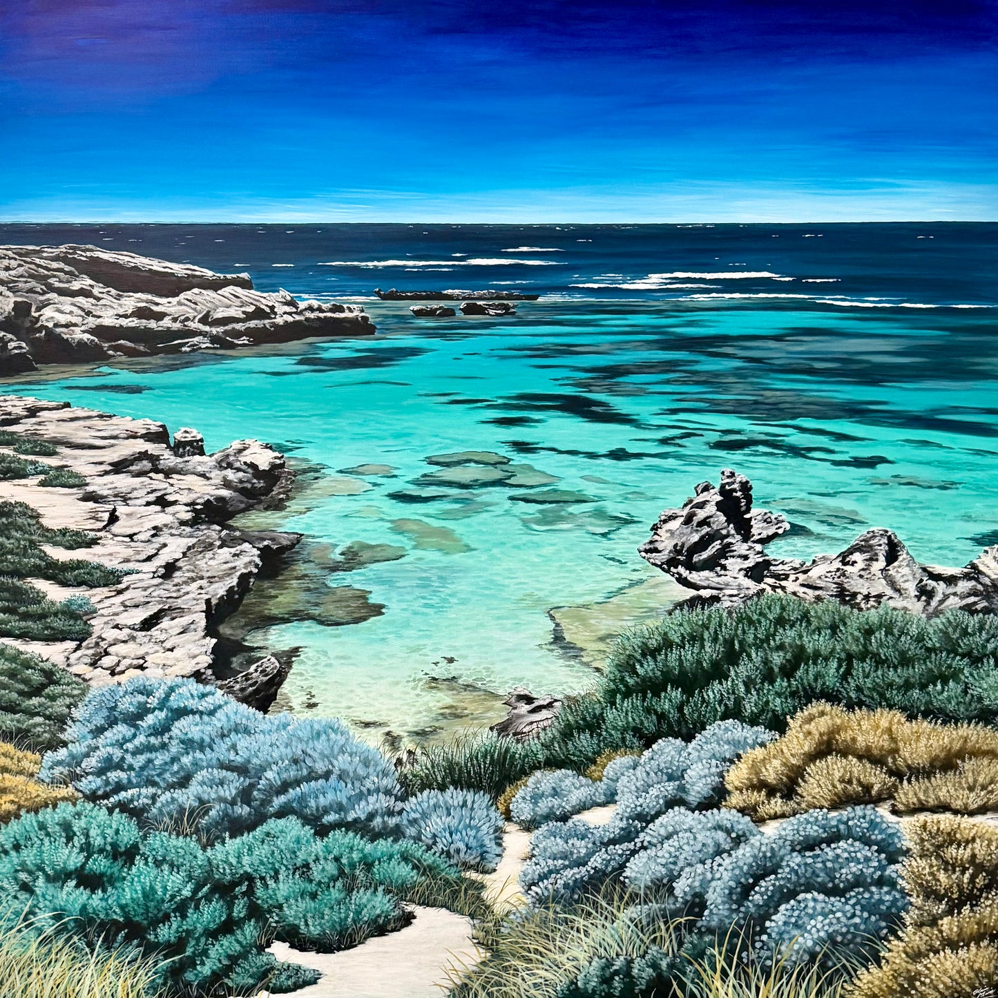 "Little Salmon Bay"  - original acrylic on canvas 122 x 122cm FRAMED