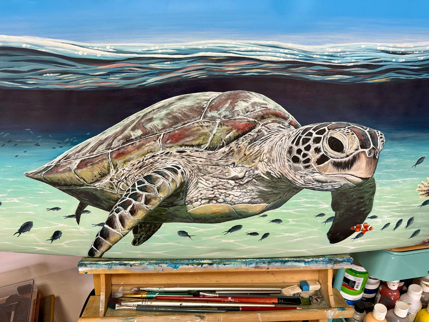 "Emmie the Sea Turtle" - Hand-Painted Surfboard