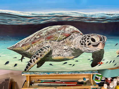 "Emmie the Sea Turtle" - Hand-Painted Surfboard