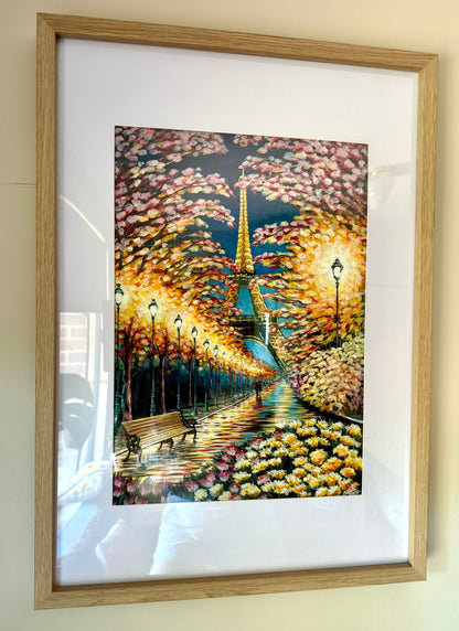 "Spring stroll in Paris" - original acrylic painting on A3 paper, FRAMED